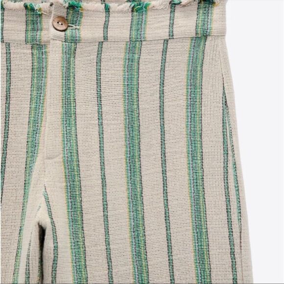 Zara Striped Rustic Trousers “The Beth Pant” Size Medium NWT Frayed Hem Straight - Picture 9 of 9